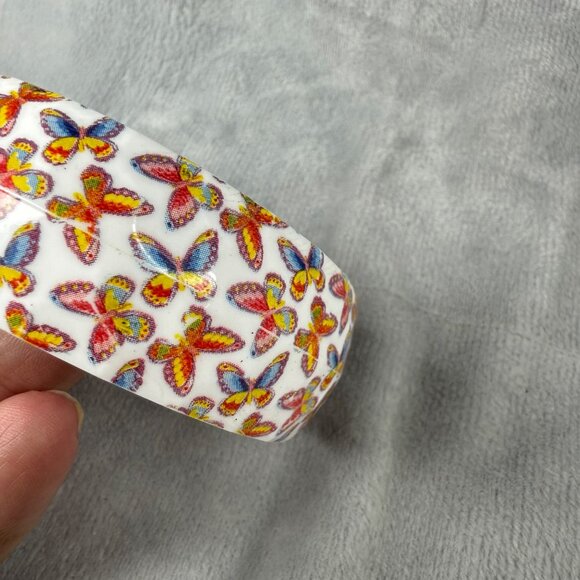 Butterfly Pattern White Plastic Bangle Bracelet Colorful Design Women Slip On - Picture 12 of 16
